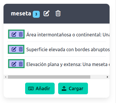 Botones editar y borrar texto