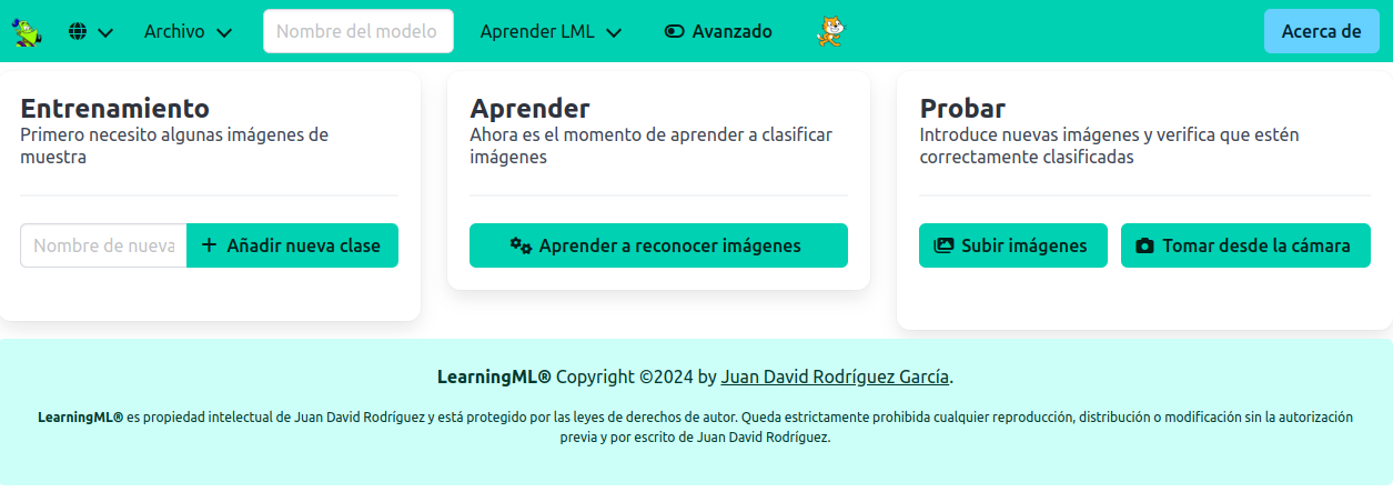 Pantalla de construcción de modelos de reconocimiento de imágenes