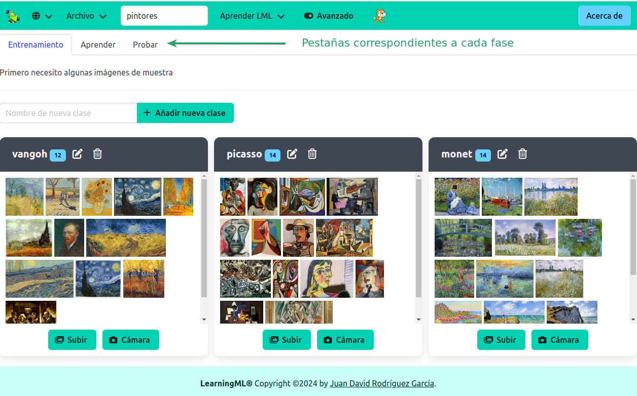 Pestañas del modo avanzado