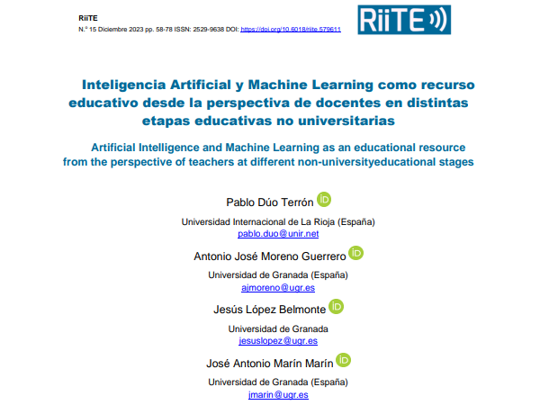 Inteligencia Artificial y Machine Learning como recurso educativo desde la perspectiva de docentes en distintas etapas educativas no universitarias