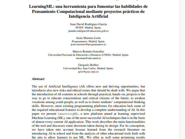 LearningML: A Tool to Foster Computational Thinking Skills Through Practical Artificial Intelligence Projects